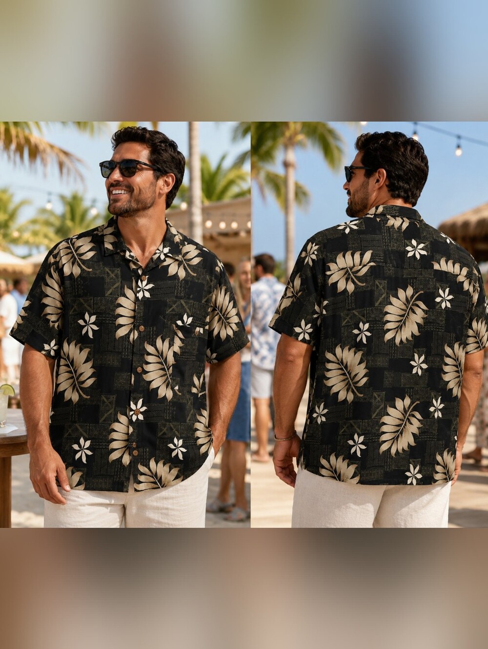 Puritan Black Tropical Print Short-Sleeve Men's Plus Size Button Shirt Size 2XL
